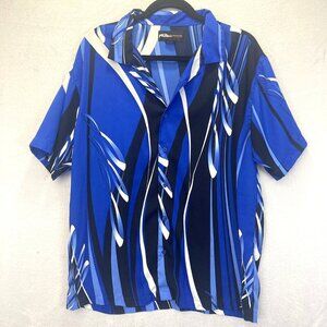 Fubu The Collection Boxy Button Up Shirt Womens Size XL Blue Abstract Streetwear